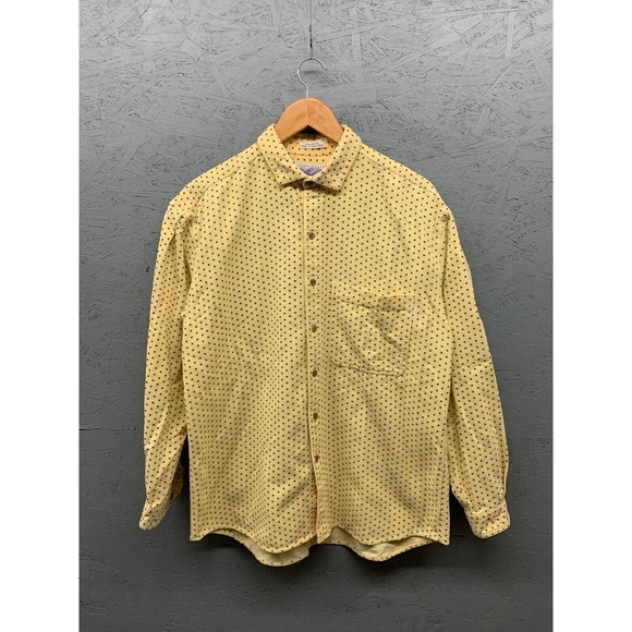 Perry Ellis America Men's‎ Large Yellow Corduroy Shirt Star Print - Picture 1 of 9